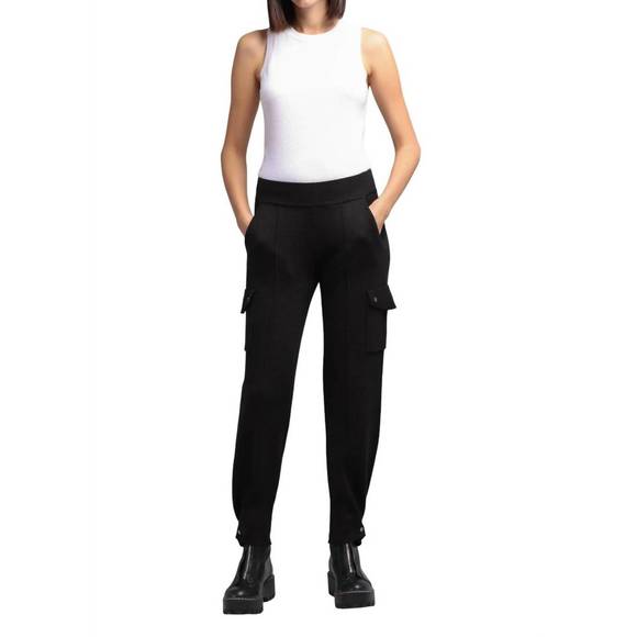 NEW MINNIE ROSE cotton blend pleated snap leg pant in black - Picture 1 of 4